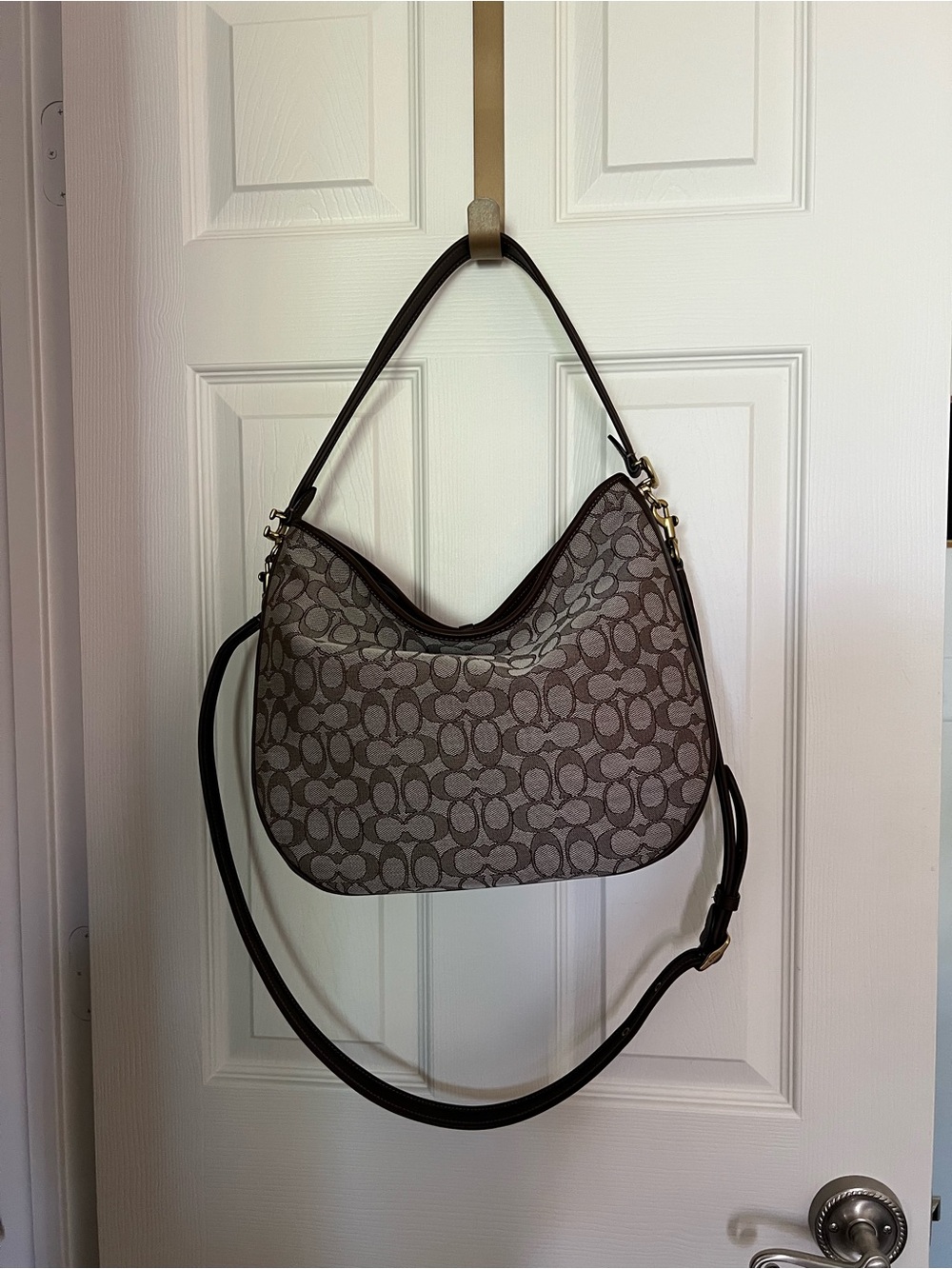 Coach Signature Hobo Bag in Brown and Beige